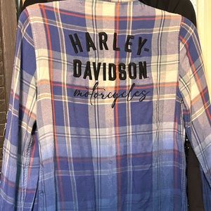 VEUC Harley Davidson ombré plaid flannel with embroidered logo on back& front